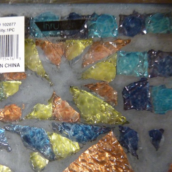 Genuine Stained Glass Mosaic Kissing Fish Suncatcher  8" Sq, NEW in Box Vintage - Picture 6 of 9